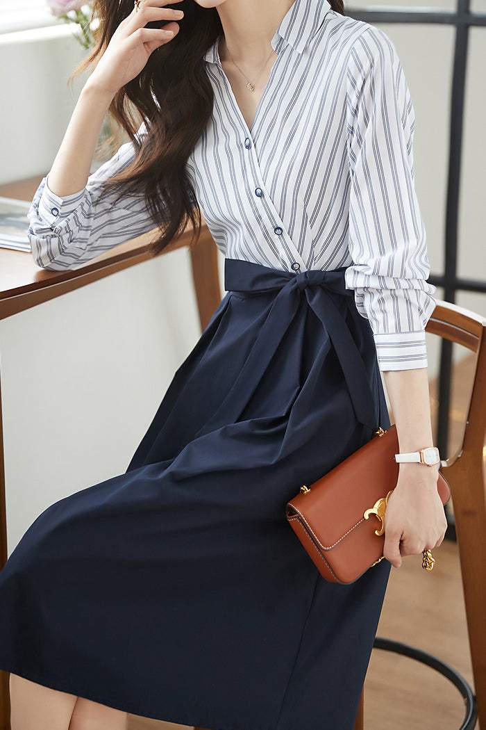 Skipper color stripe docking long flare dress