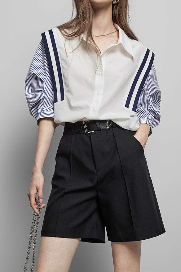 Striped switching croissant sleeve shirt