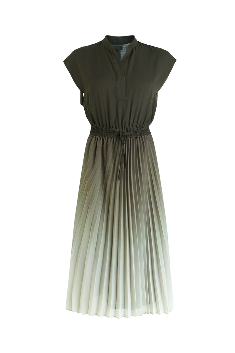 Key neck ombre pleat dress with lining