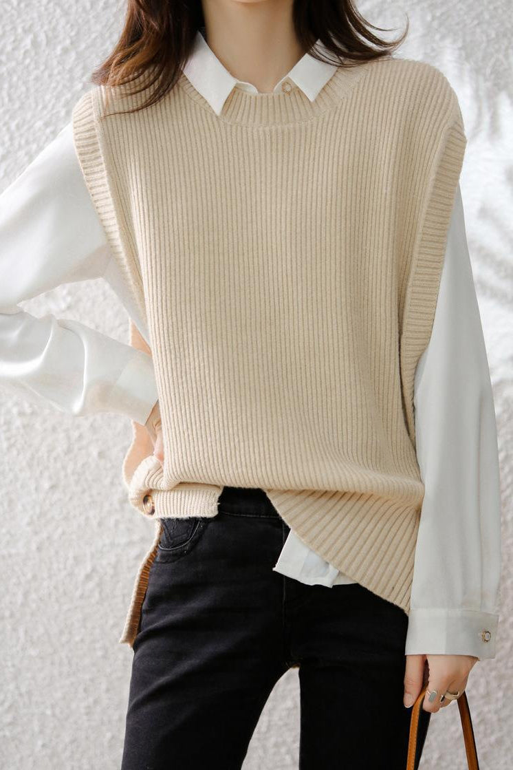 Mock neck side button knit vest in 3 colors