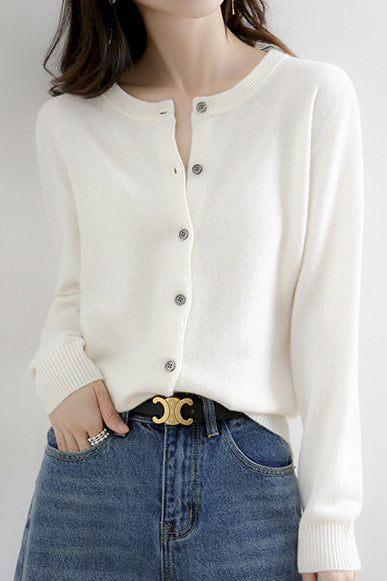 Round neck wool knit cardigan 12 colors included