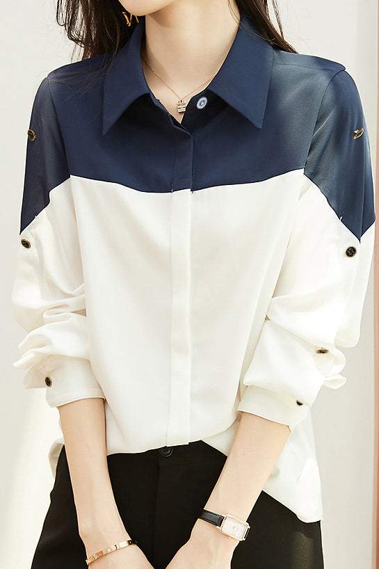 Bicolor button-decorated placket shirt