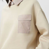 Simple lapel striped sweatshirt