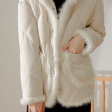 Mink fur spliced cotton-padded stand-collar short coat