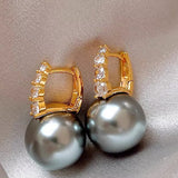 Light luxury copper micro inlaid zircon pearl earrings