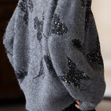 Elegant butterfly sequin knitted cardigan