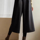 Wool Blend Cropped Wide-Leg Pants