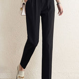 Straight tube pants, high-waisted black suit pants