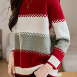 Contrast color striped loose sweater