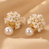 Pearl flower stud earrings