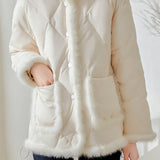 Mink fur spliced cotton-padded stand-collar short coat