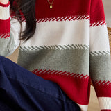 Contrast color striped loose sweater