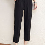 Straight tube pants, high-waisted black suit pants