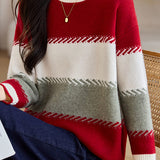 Contrast color striped loose sweater