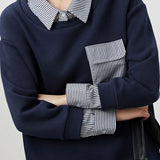 Simple lapel striped sweatshirt