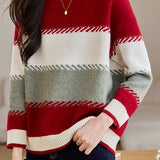 Contrast color striped loose sweater