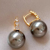 Light luxury copper micro inlaid zircon pearl earrings