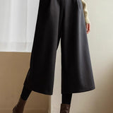 Wool Blend Cropped Wide-Leg Pants