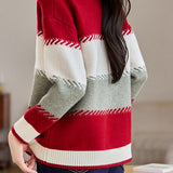 Contrast color striped loose sweater