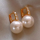 Light luxury copper micro inlaid zircon pearl earrings