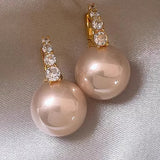 Light luxury copper micro inlaid zircon pearl earrings