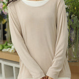 Knitted sweater in fake two-piece style with color-blocking splicing