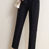 Straight tube pants, high-waisted black suit pants