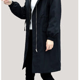 Loose fleece-lined hooded cotton-padded coat.