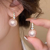 Light luxury copper micro inlaid zircon pearl earrings