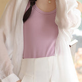 Solid color knitted vest cardigan two-piece set