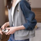 Hooded Zip-Up Denim Contrast Jacket