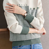 Color Block Plaid Knit Sweater