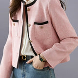 Contrast Color Round Neck Little Chanel Style Coat