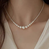 French-style gradient pearl collarbone necklace