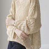 Round Neck Openwork Drop Shoulder Knit - 2 Colors Available