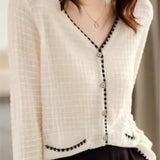 Color-Block V-Neck Knit Top in Chanel Style