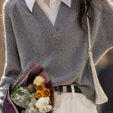 Lapel fake two-piece sweater