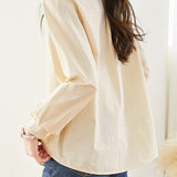 Scalloped Collar Puff Sleeve Long Sleeve Shirt - 2 Colors Available