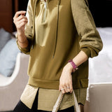 Loose Patchwork Textured Hooded Sweatshirt