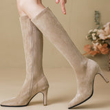 Suede pointed-toe chunky heel over-the-knee boots.