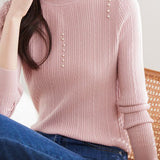 Pearl-Embellished Mock Neck Knit Sweater