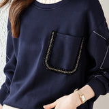 Casual Round Neck Ruffle Decor Sweatshirt