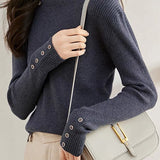 Button Decorated High Neck Fit Knit with Sleeve Slit Design - 3 Colors Available