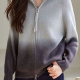 Fashion Gradient Color Double Zipper Cardigan