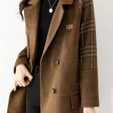 Fashionable Plaid Patchwork Wool Blend Coat