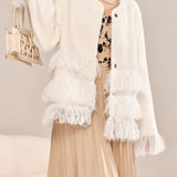 Fringed Knit Oversized Long Sleeve Cardigan