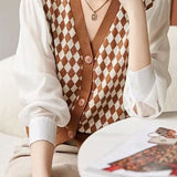 Diamond Patchwork V-Neck Knit Cardigan