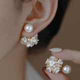 Pearl flower stud earrings