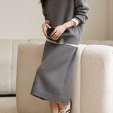 Comfortable Knit Set: Round Neck Top and Midi Skirt