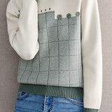 Color Block Plaid Knit Sweater